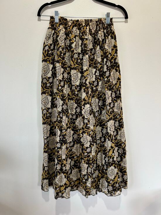 NATURAL LIFE Dresses & Skirts - Natural Life brown yellow floral peasant maxi skirt S/M cotton lined pull on